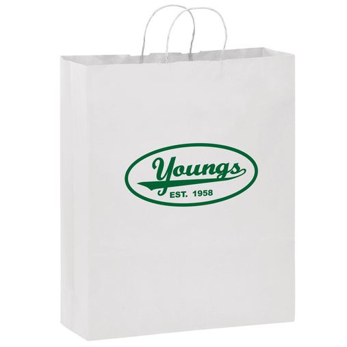 Custom Printed White Kraft Paper Shopper Tote Bag (16"x6"x19") - Flexo Ink - 1W16619-FI